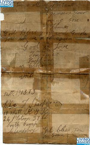 ID315 - Artefacts relating to - Fred and son Thomas Sharpe, 9th Battalion Royal Irish Rifles